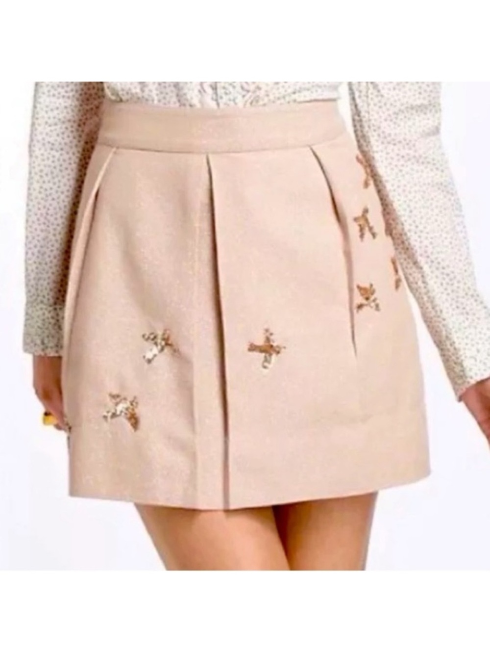 Anthropologie LEIFNOTES Migration Sequin Birds Skirt Rose Beige Size 8 Medium M